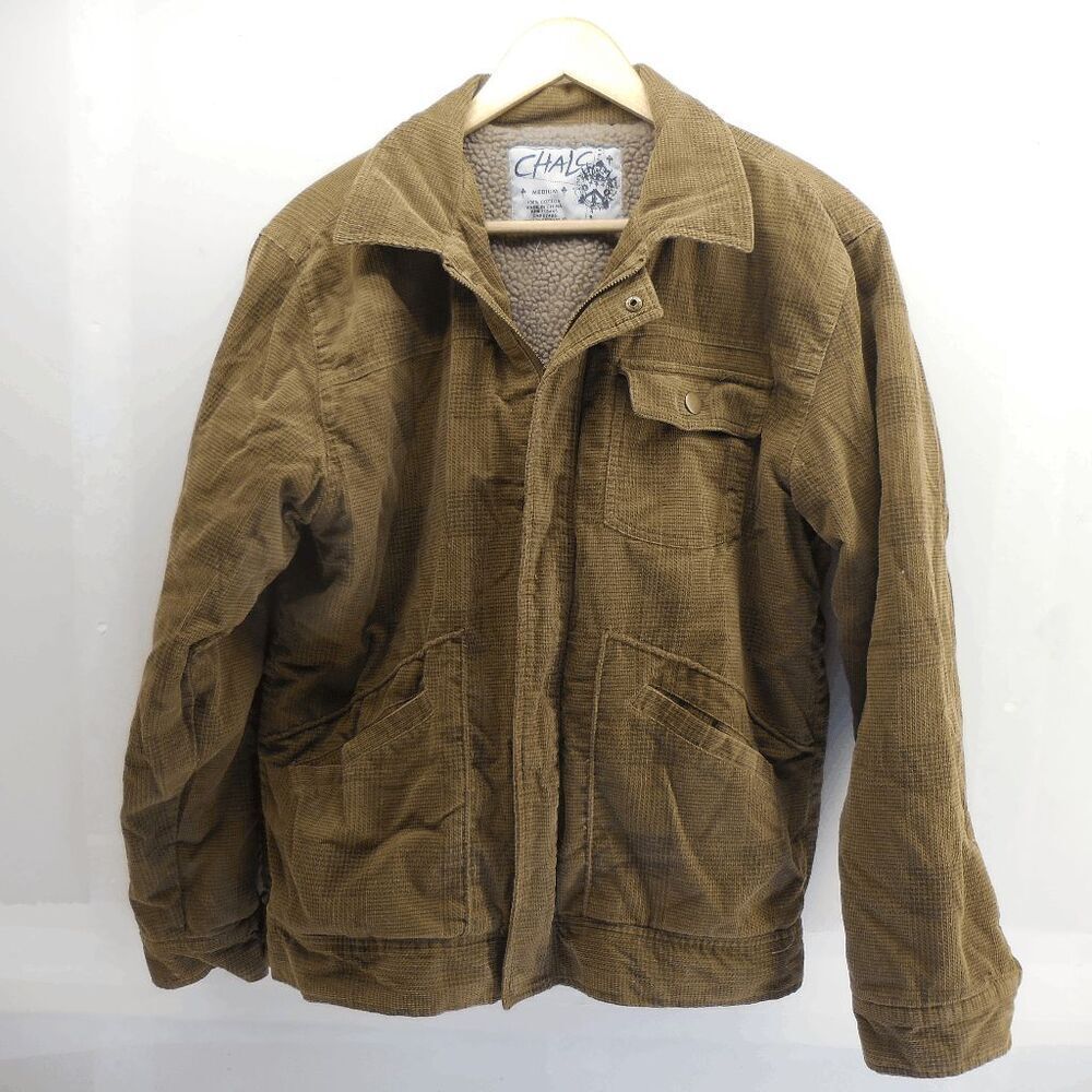 Chalc Brown Sherpa Lined Zip Up Jacket Size Medium Logo Heavyweight Soft Velour‎